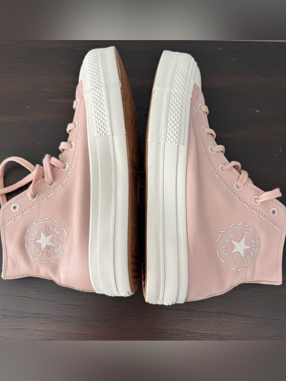 Converse Chuck Taylor Lift Platform High Top Bold Stitch Pink Sage Leather Sz 9 - Picture 9 of 9